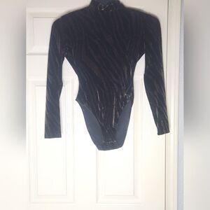 Vtg Paolo Santini M Small Tiger Lngslv Velvet Zipper Women's Bodysuit